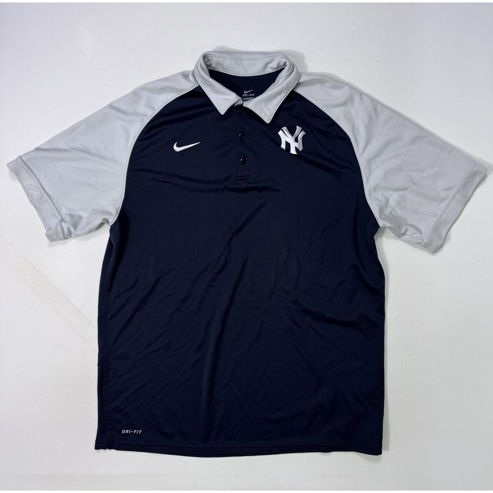 Nike Team New York Yankees Polo Shirt MLB Mens Large Black Gray Dri-Fit Golf